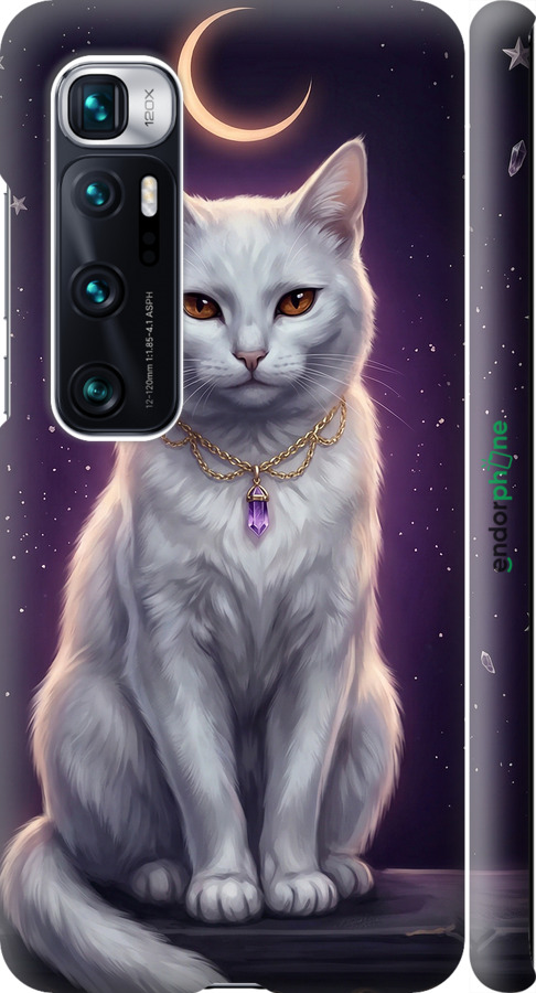 3D пластиковый матовый чехол Mystic White Cat Gothic Dark Purple Gold для Xiaomi Mi 10 Ultra - 6805m-2064 изображение 