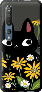 TPU чехол Черный кот с цветами для Xiaomi Mi 10 Pro - 6448b-1870 изображение 