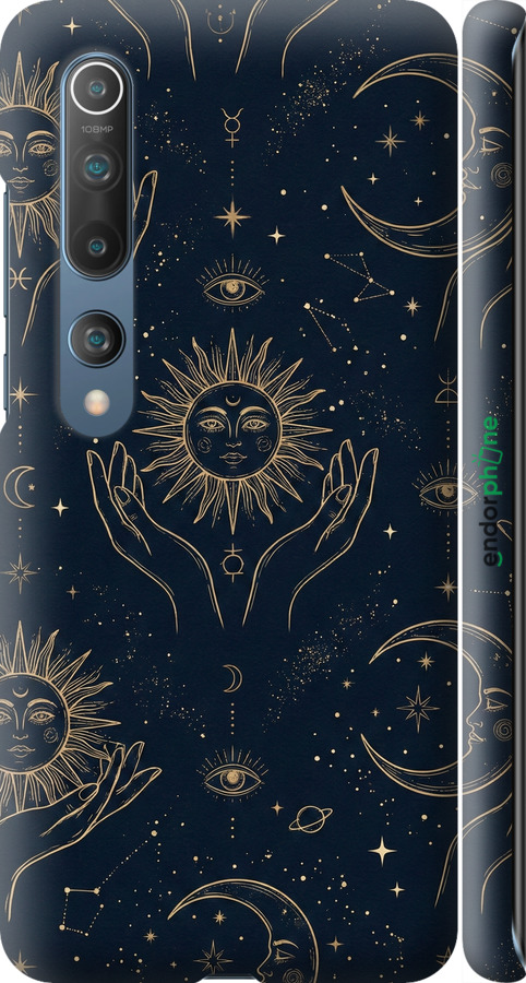 3D пластиковый матовый чехол Celestial Harmony: Sun & Moon Gold Mystic Pattern для Xiaomi Mi 10 - 6778m-1860 изображение 