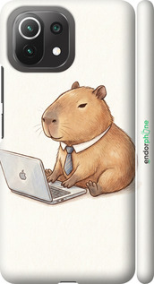 3D пластиковый матовый чехол Funny Capybara CEO Working для Xiaomi Mi 11 Lite - 6777m-2281 изображение 