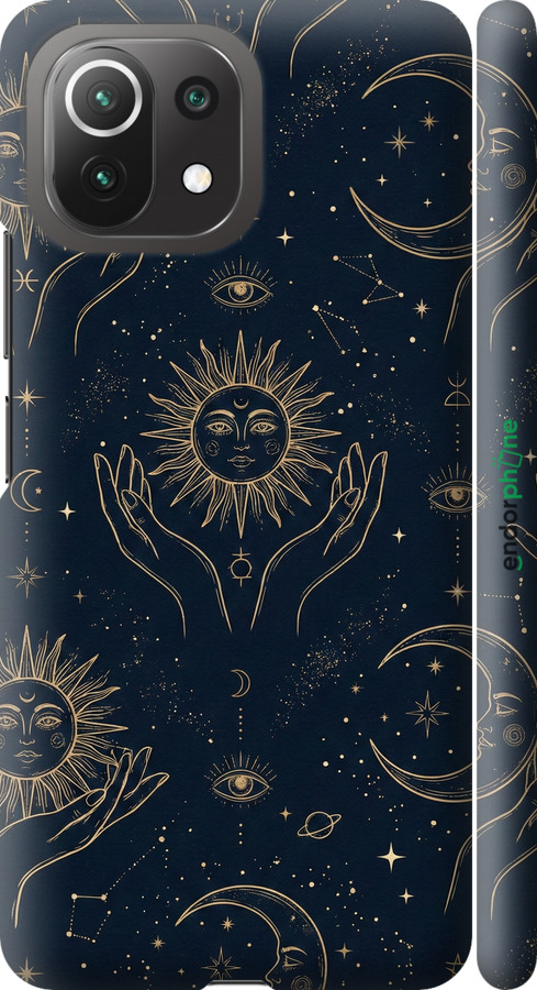 3D пластиковый матовый чехол Celestial Harmony: Sun & Moon Gold Mystic Pattern для Xiaomi Mi 11 Lite - 6778m-2281 изображение 