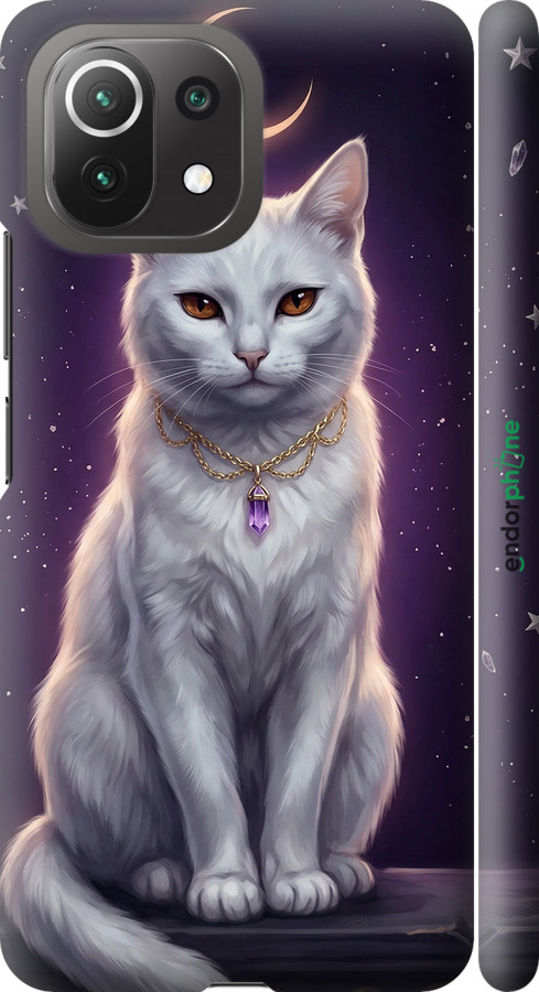 3D пластиковый матовый чехол Mystic White Cat Gothic Dark Purple Gold для Xiaomi Mi 11 Lite - 6805m-2281 изображение 