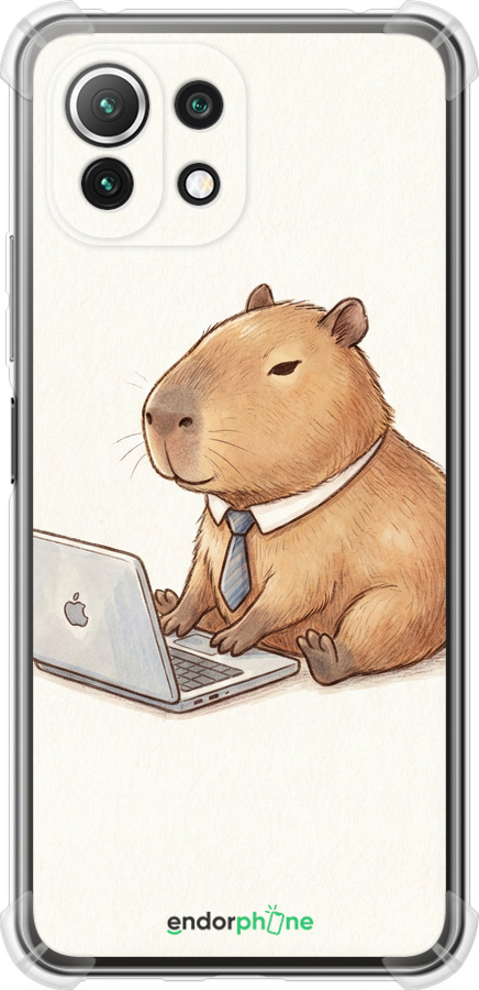 Силикон с усиленными углами чехол Funny Capybara CEO Working для Xiaomi Mi 11 Lite - 6777sp-2281 изображение 