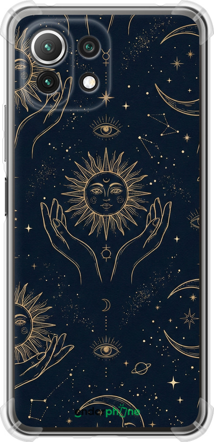 Силикон с усиленными углами чехол Celestial Harmony: Sun & Moon Gold Mystic Pattern для Xiaomi Mi 11 Lite - 6778sp-2281 изображение 
