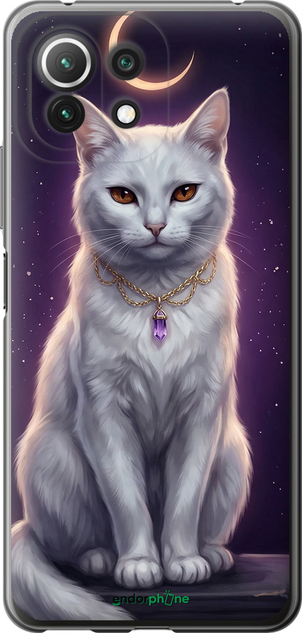 Силиконовый чехол Mystic White Cat Gothic Dark Purple Gold для Xiaomi Mi 11 Lite - 6805u-2281 изображение 