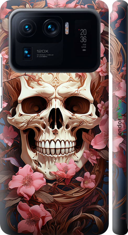 3D пластиковий матовий чехол Череп у рожевих квітах для Xiaomi Mi 11 Ultra - 5965m-2295 изображение 