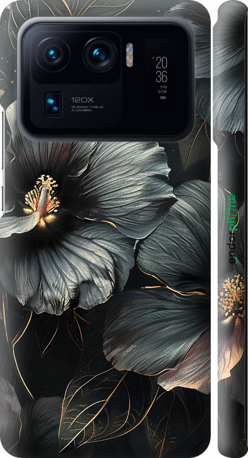 3D пластиковый матовый чехол Черные цветы для Xiaomi Mi 11 Ultra - 6031m-2295 изображение 