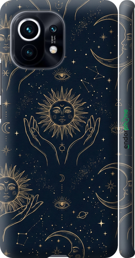 3D пластиковый матовый чехол Celestial Harmony: Sun & Moon Gold Mystic Pattern для Xiaomi Mi 11 - 6778m-2253 изображение 