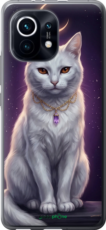 Силиконовый чехол Mystic White Cat Gothic Dark Purple Gold для Xiaomi Mi 11 - 6805u-2253 изображение 