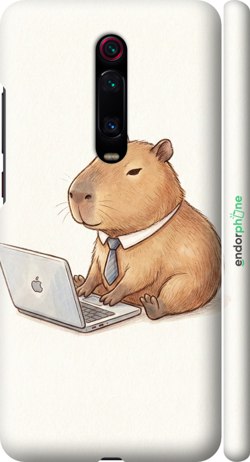 3D пластиковый матовый чехол Funny Capybara CEO Working для Xiaomi Mi 9T Pro - 6777m-1698 изображение 