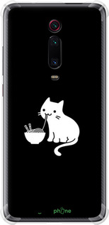 Силикон с усиленными углами чехол С милым котом на черном фоне для Xiaomi Mi 9T - 6528sp-1815 изображение 