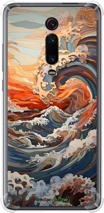 Силіконовий протиударний с посиленими кутами чехол Арт хвилі для Xiaomi Mi 9T - 6324sp-1815 изображение 