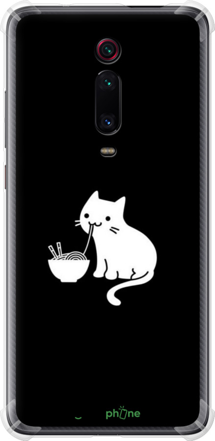 Силикон с усиленными углами чехол С милым котом на черном фоне для Xiaomi Mi 9T - 6528sp-1815 изображение 