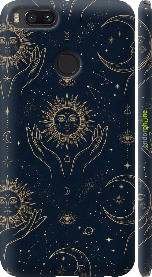 3D пластиковый матовый чехол Celestial Harmony: Sun & Moon Gold Mystic Pattern для Xiaomi Mi 5X - 6778m-1042 изображение 