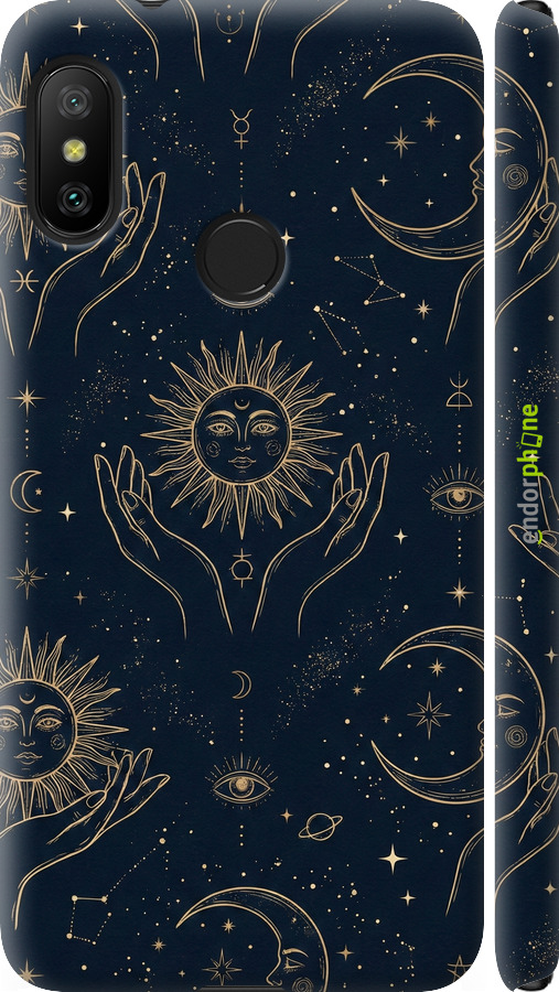 3D пластиковый матовый чехол Celestial Harmony: Sun & Moon Gold Mystic Pattern для Xiaomi Redmi 6 Pro - 6778m-1595 изображение 