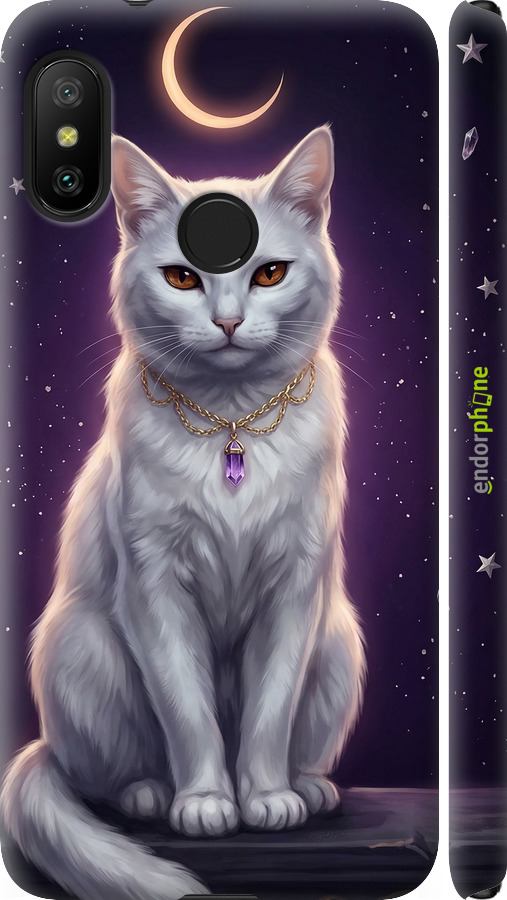 3D пластиковый матовый чехол Mystic White Cat Gothic Dark Purple Gold для Xiaomi Redmi 6 Pro - 6805m-1595 изображение 