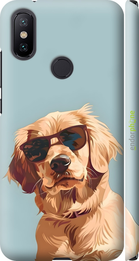 3D пластиковый матовый чехол Пес в очках для Xiaomi Mi A2 - 6381m-1481 изображение 