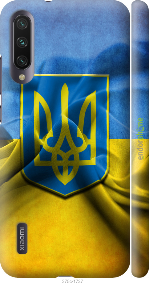 

3D пластиковий матовий чохол "Прапор та герб України" для Xiaomi Mi A3, Блакитний