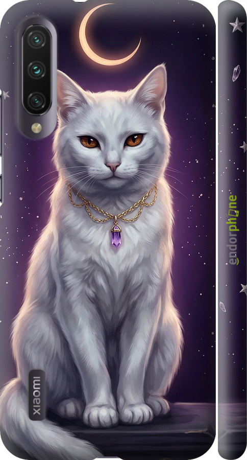 3D пластиковий матовий чехол Mystic White Cat Gothic Dark Purple Gold для Xiaomi Mi A3 - 6805m-1737 изображение 