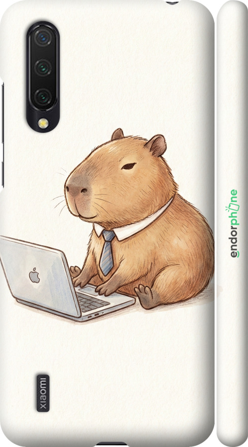 3D пластиковий матовий чехол Funny Capybara CEO Working для Xiaomi Mi CC9 - 6777m-1747 изображение 