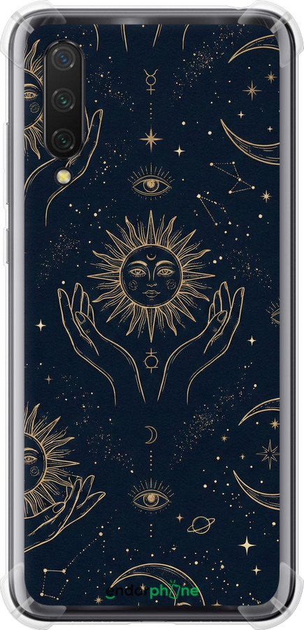 Силикон с усиленными углами чехол Celestial Harmony: Sun & Moon Gold Mystic Pattern для Xiaomi Mi CC9 - 6778sp-1747 изображение 