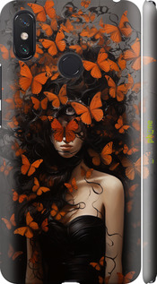 3D пластиковый матовый чехол Девушка с оранжевыми бабочками для Xiaomi Mi Max 3 - 5941m-1534 изображение 
