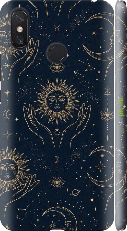 3D пластиковый матовый чехол Celestial Harmony: Sun & Moon Gold Mystic Pattern для Xiaomi Mi Max 3 - 6778m-1534 изображение 