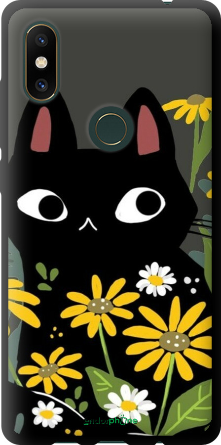TPU чехол Черный кот с цветами для Xiaomi Mi Mix 2s - 6448b-1438 изображение 