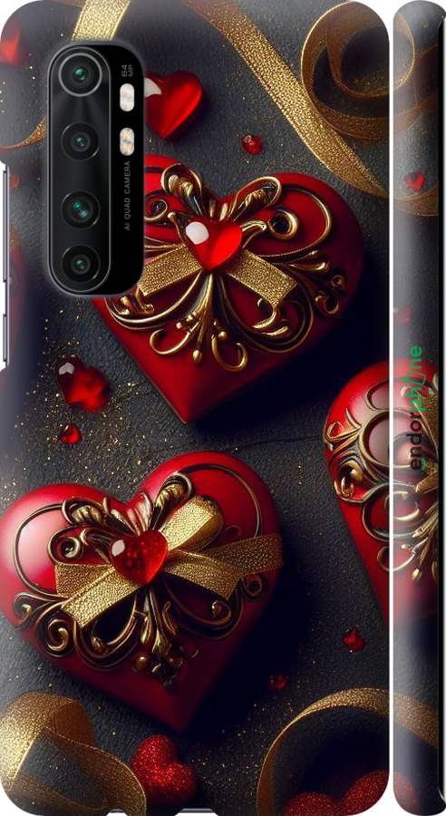 3D пластиковый матовый чехол Сердечки v4 для Xiaomi Mi Note 10 Lite - 5834m-1937 изображение 