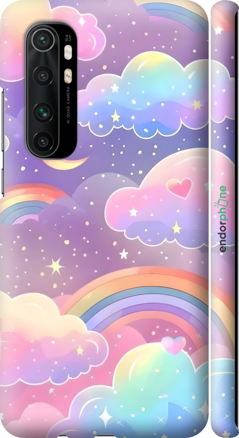 3D пластиковый матовый чехол Облака и радуга для Xiaomi Mi Note 10 Lite - 6312m-1937 изображение 