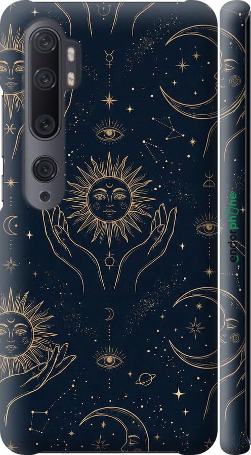 3D пластиковый матовый чехол Celestial Harmony: Sun & Moon Gold Mystic Pattern для Xiaomi Mi Note 10 - 6778m-1820 изображение 