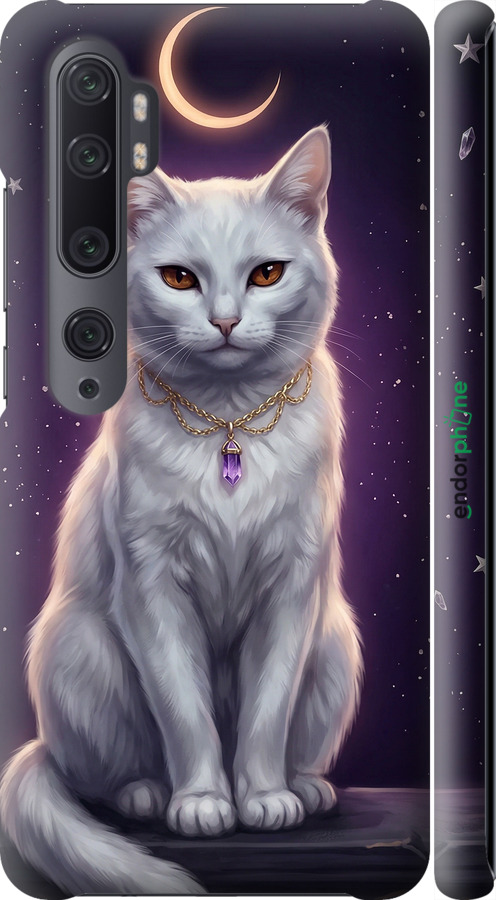 3D пластиковый матовый чехол Mystic White Cat Gothic Dark Purple Gold для Xiaomi Mi Note 10 - 6805m-1820 изображение 