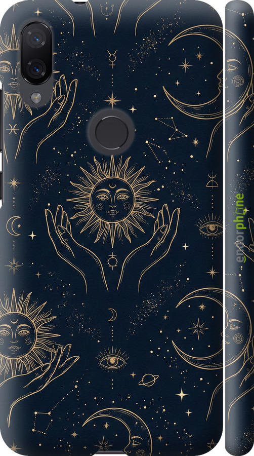 3D пластиковый матовый чехол Celestial Harmony: Sun & Moon Gold Mystic Pattern для Xiaomi Mi Play - 6778m-1644 изображение 