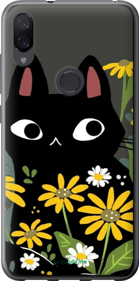 2D пластиковый чехол Черный кот с цветами для Xiaomi Mi Play - 6448t-1644 изображение 