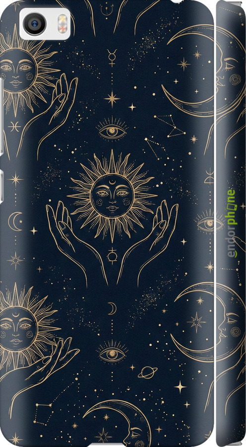 3D пластиковый глянцевый чехол Celestial Harmony: Sun & Moon Gold Mystic Pattern для Xiaomi Mi5 - 6778c-180 изображение 