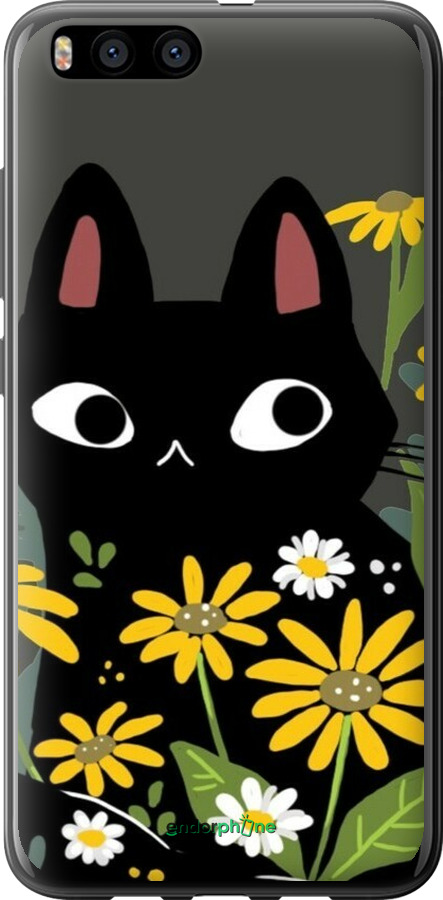 Силиконовый чехол Черный кот с цветами для Xiaomi Mi6 - 6448u-965 изображение 