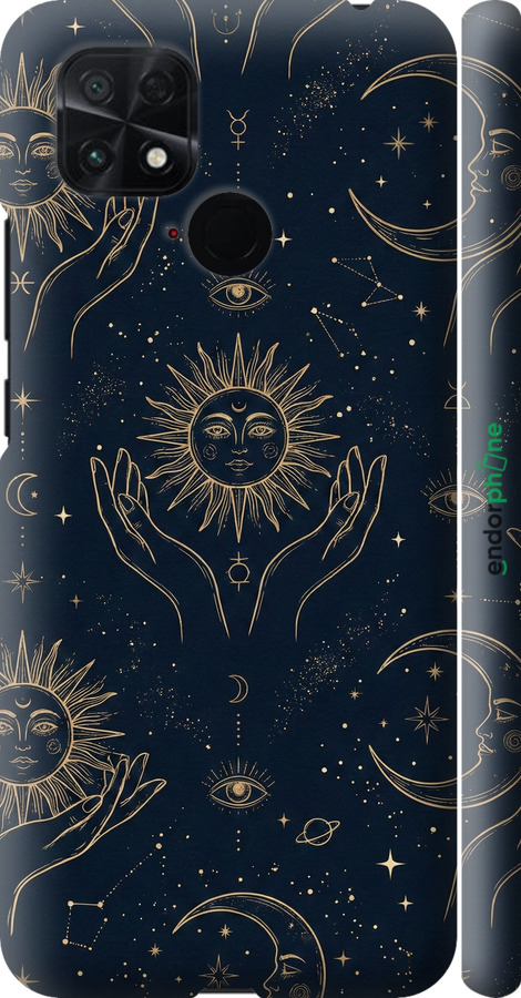 3D пластиковый матовый чехол Celestial Harmony: Sun & Moon Gold Mystic Pattern для Xiaomi Poco C40 - 6778m-2701 изображение 