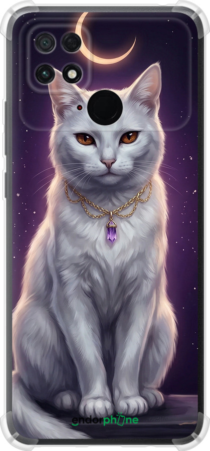 Силикон с усиленными углами чехол Mystic White Cat Gothic Dark Purple Gold для Xiaomi Poco C40 - 6805sp-2701 изображение 
