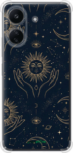 Силикон с усиленными углами чехол Celestial Harmony: Sun & Moon Gold Mystic Pattern для Xiaomi Poco C65 - 6778sp-3447 изображение 