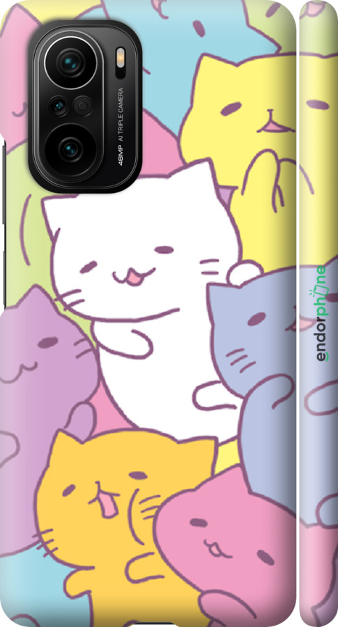 

3D пластиковий матовий чохол "Кошенята " для Xiaomi Poco F3, Білий