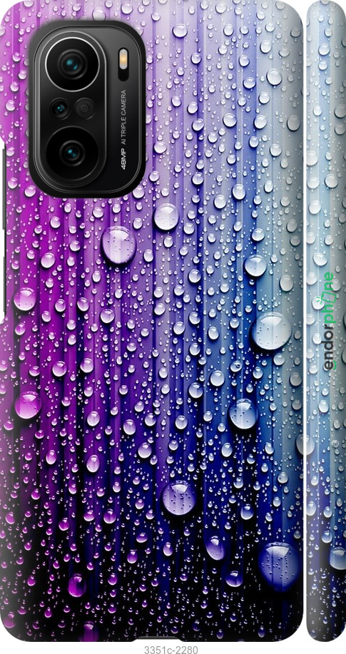 

3D пластиковий матовий чохол "Краплини води" для Xiaomi Poco F3, Синій