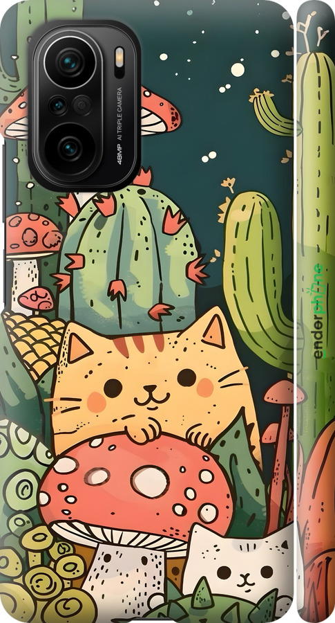 3D пластиковый матовый чехол Коты грибы для Xiaomi Poco F3 - 6321m-2280 изображение 