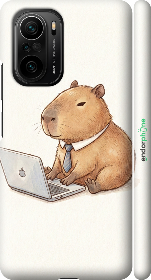 3D пластиковий матовий чехол Funny Capybara CEO Working для Xiaomi Poco F3 - 6777m-2280 изображение 