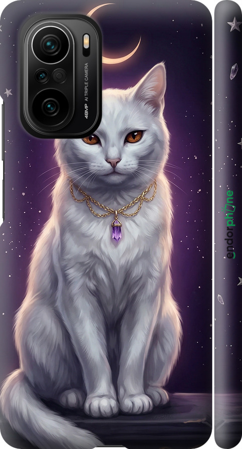 3D пластиковый матовый чехол Mystic White Cat Gothic Dark Purple Gold для Xiaomi Mi 11i - 6805m-3935 изображение 