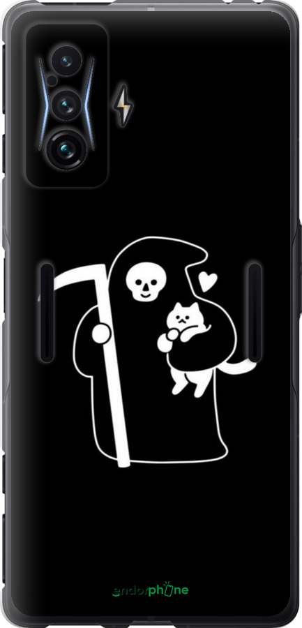 Силиконовый чехол Минималистичный арт: смерть и кошка для Xiaomi Poco F4 GT - 6529u-2958 изображение 