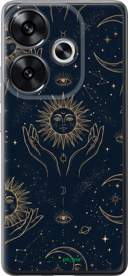 Силиконовый чехол Celestial Harmony: Sun & Moon Gold Mystic Pattern для Xiaomi Poco F6 - 6778u-3754 изображение 