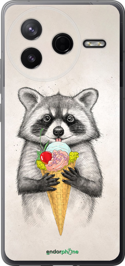 Силиконовый чехол Енотик с мороженым для Xiaomi POCO F7 Pro - 4602u-4085 изображение 