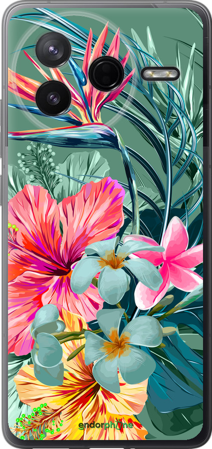 Силиконовый чехол Тропические цветы v1 для Xiaomi Redmi K80 - 4667u-4148 изображение 