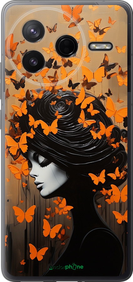 Силиконовый чехол Чехол для телефона Девушка с оранжевыми бабочками для Xiaomi Redmi K80 - 5940u-4148 изображение 