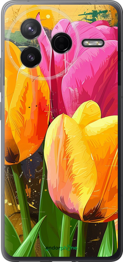 Силиконовый чехол Нарисованные тюльпаны для Xiaomi Redmi K80 - 5990u-4148 изображение 